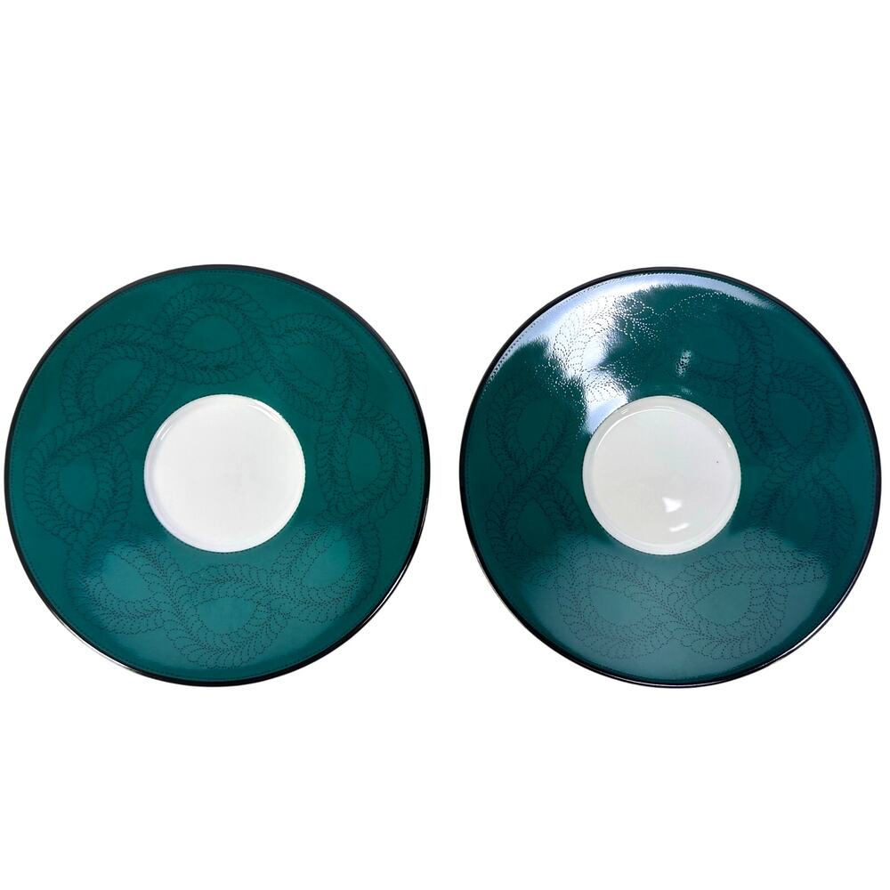 Dansk Portugal Retired 1993-1998 Quiltings Emerald Braid Demitasse Saucers-Set 2